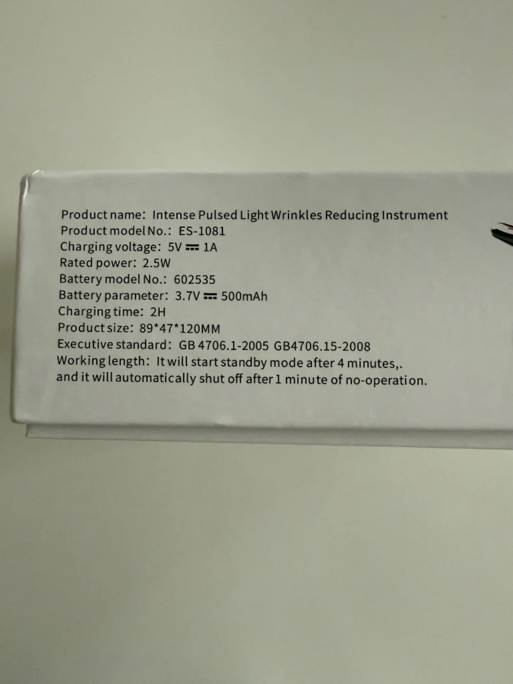 Intense Pulsed Light Wrinkle Reducing Instrument ES-1081 with USB charging cable
